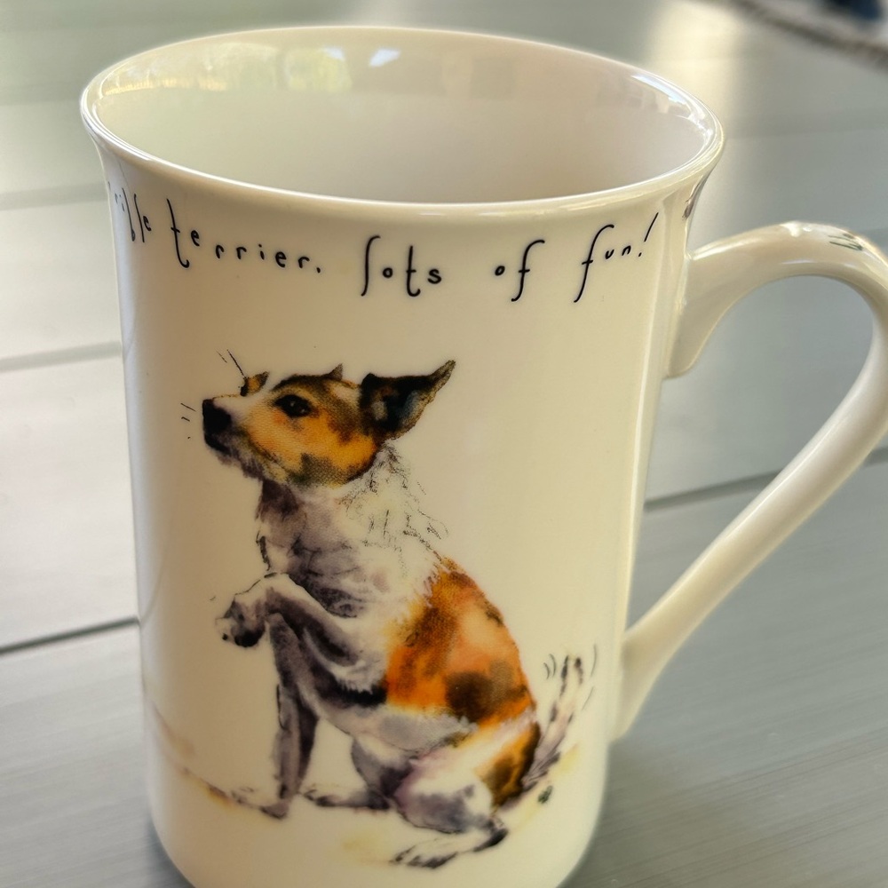 Cream Brown Terrier Mug Drinkware scruffy licky tongue tons of fun Kent Pottery